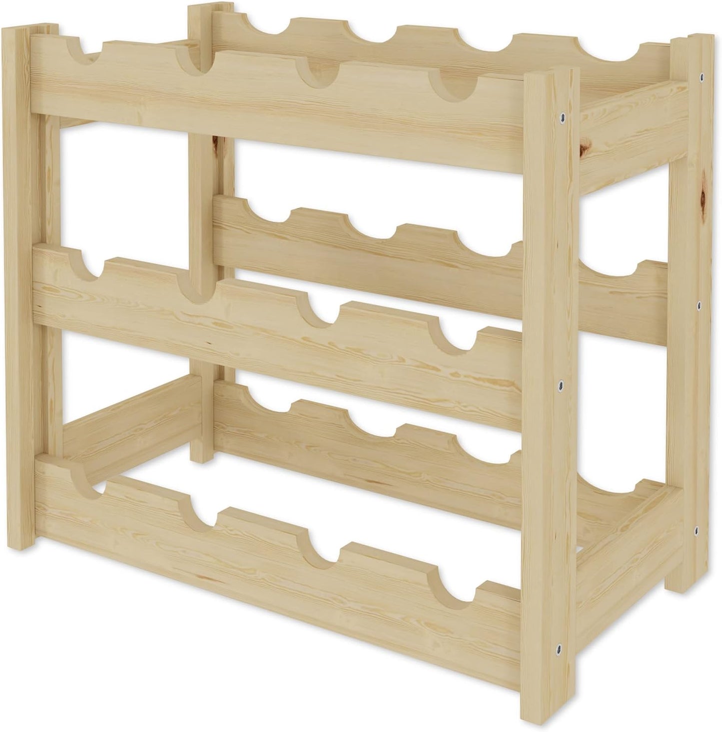 Weinregal aus Holz, Natur RW-1-12, 38 x 43 x 25, 3 liegen, für 12 Flaschen