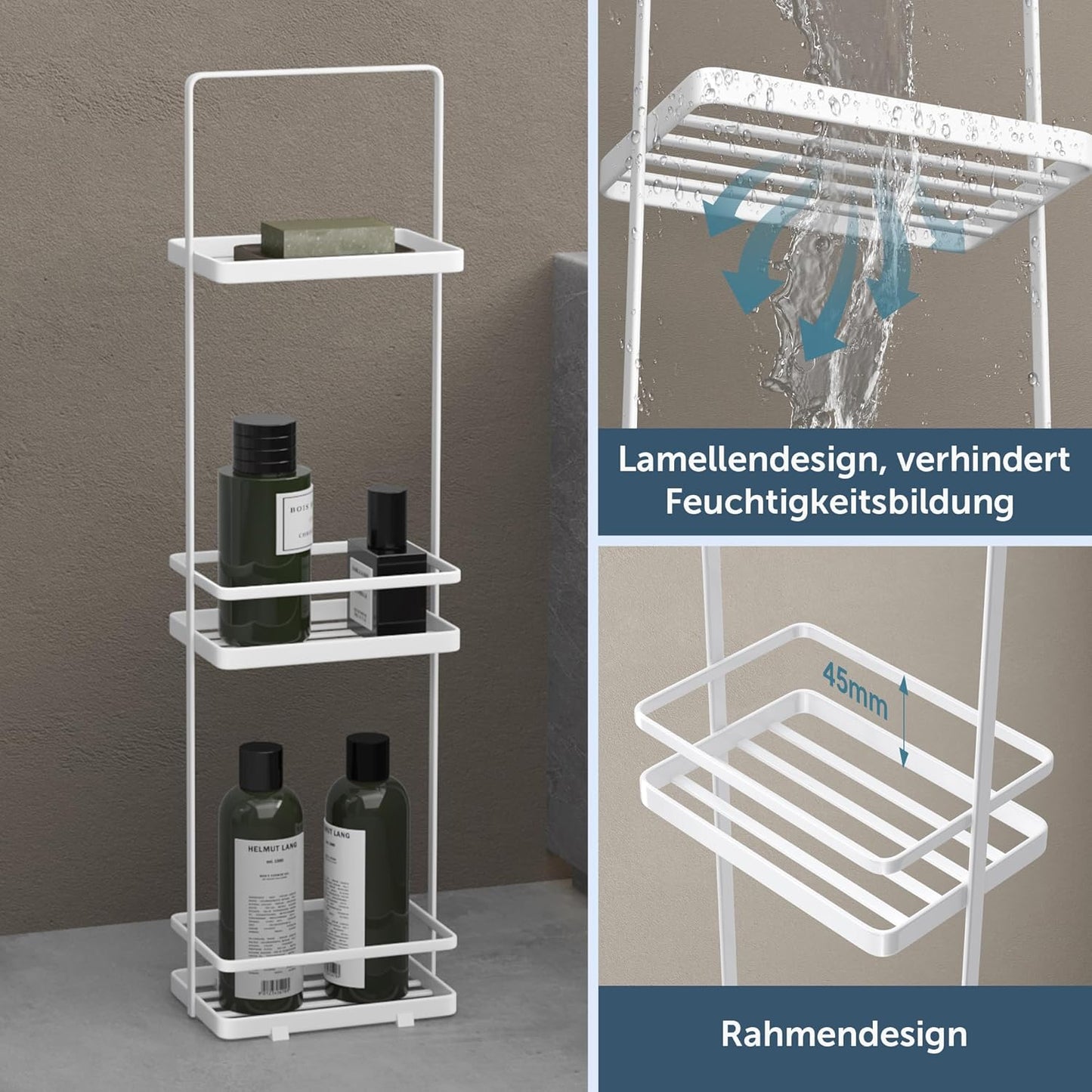 Freistehendes Duschregal Reglo-02 mit 3 Ebenen, Weiss