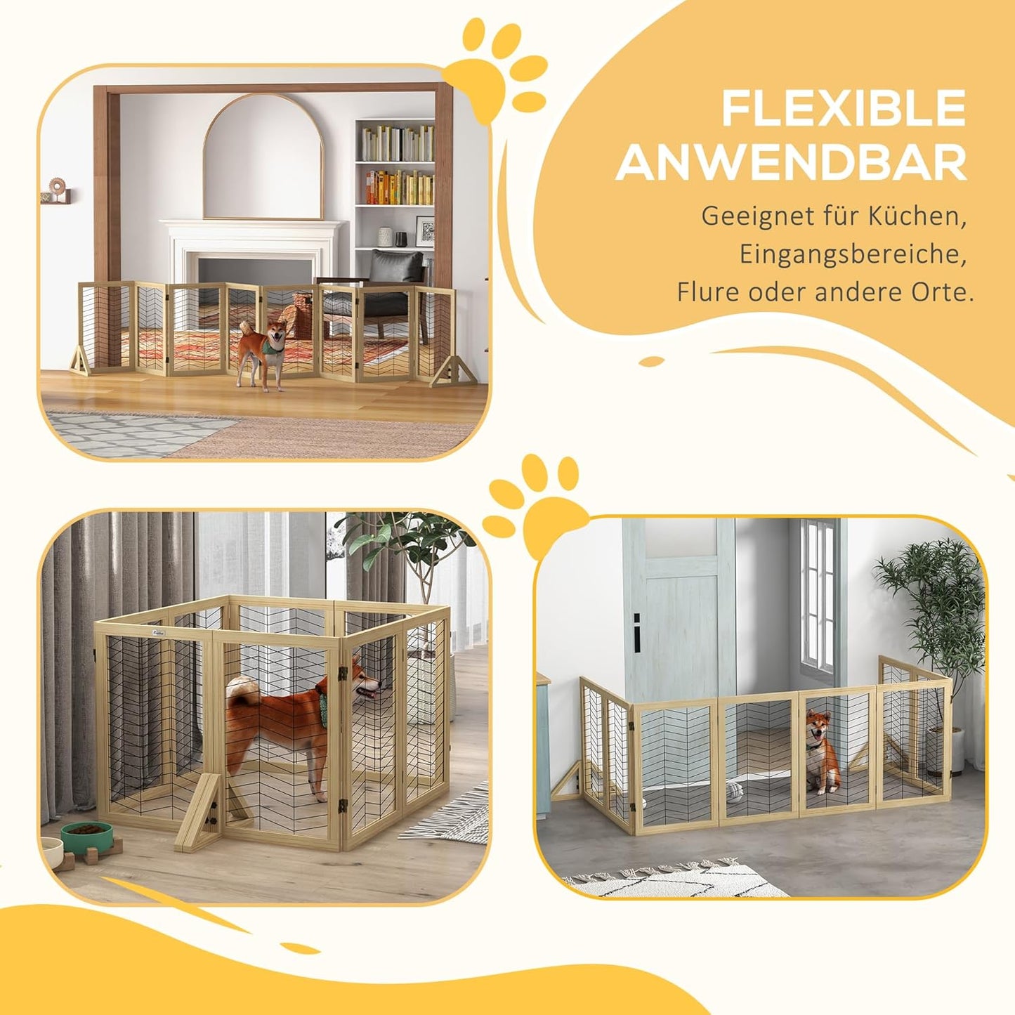 Klappbares Hundeabsperrgitter, 375L x 44B x 70H cm