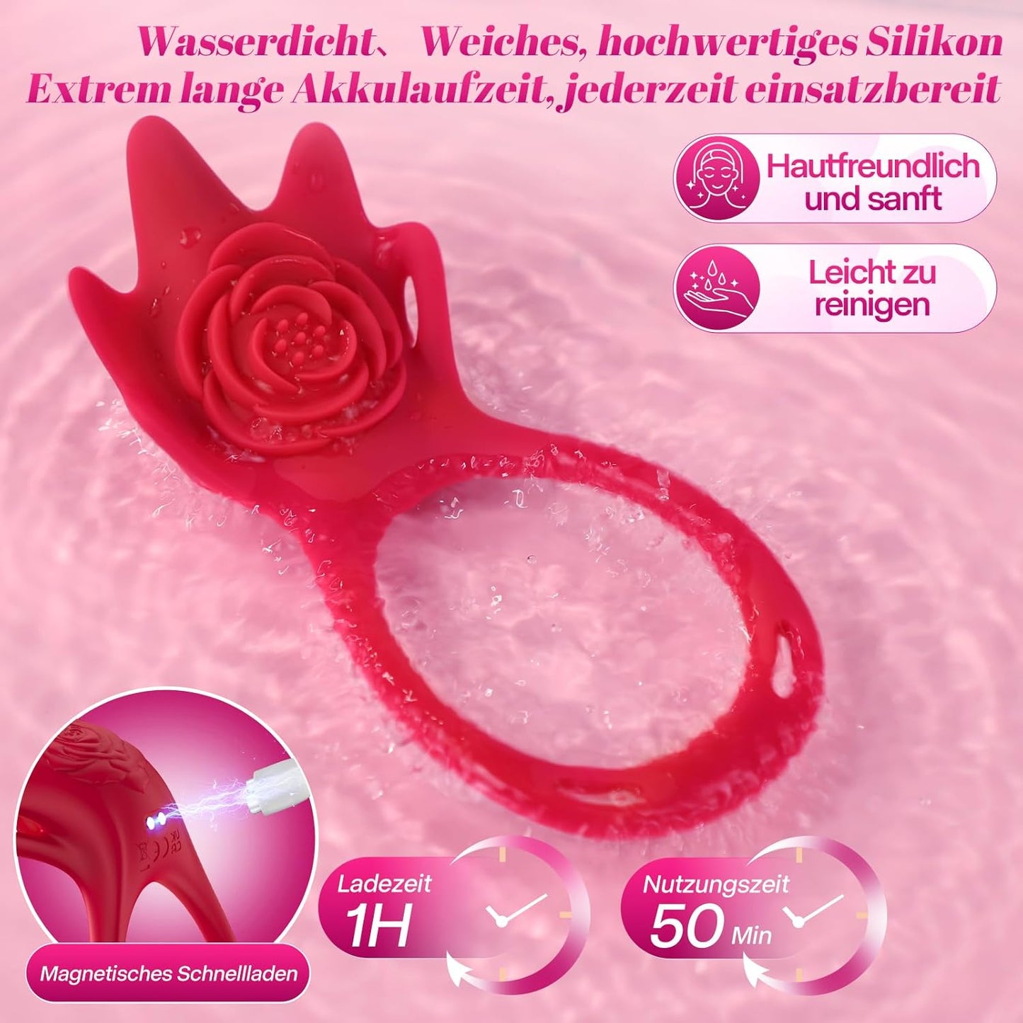 Vibrator mit Penisring und Erotikspiele-App, Burgunderrot, Extragrösse 2