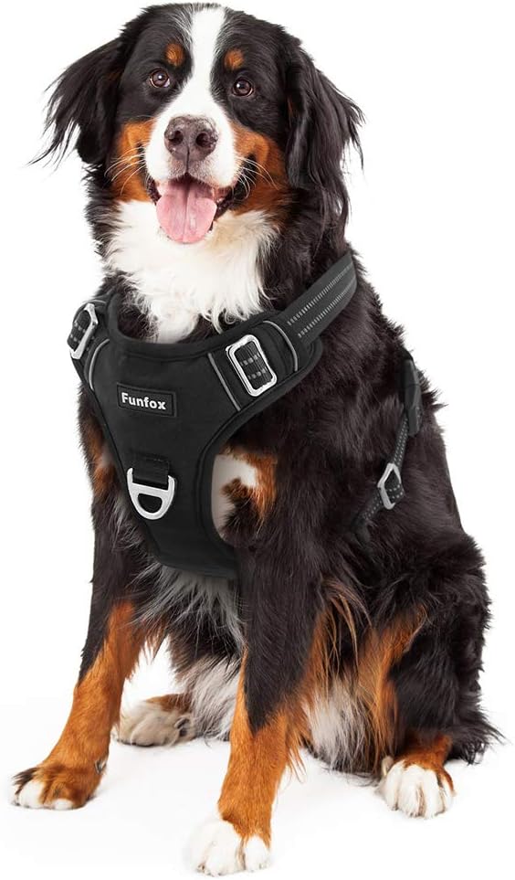 Verstellbares Anti-Zug Hundegeschirr mit Griff & Reflektorstreifen, XL|Schwarz