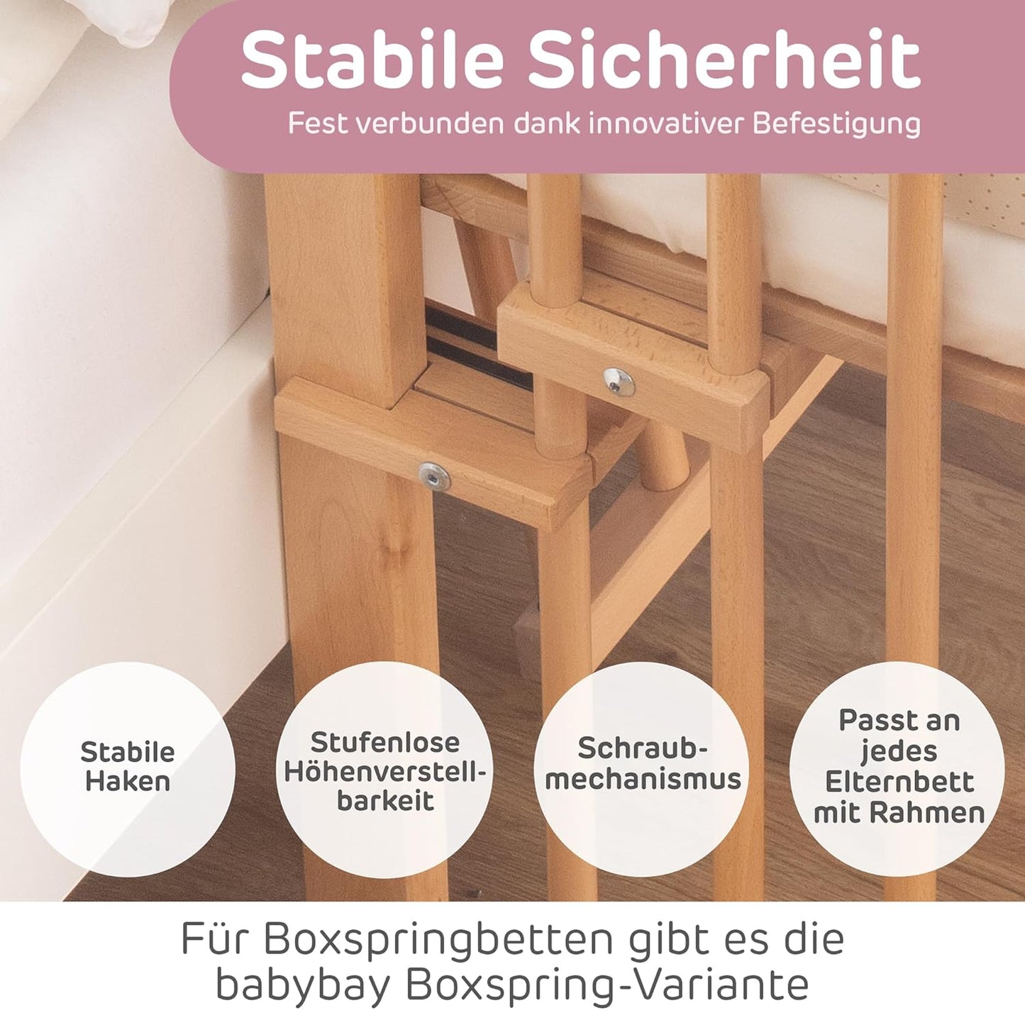 Maxi Comfort Plus Beistellbett, Natur Lackiert ; 96L x 56.5B x 79H cm ; Ohne Matratze