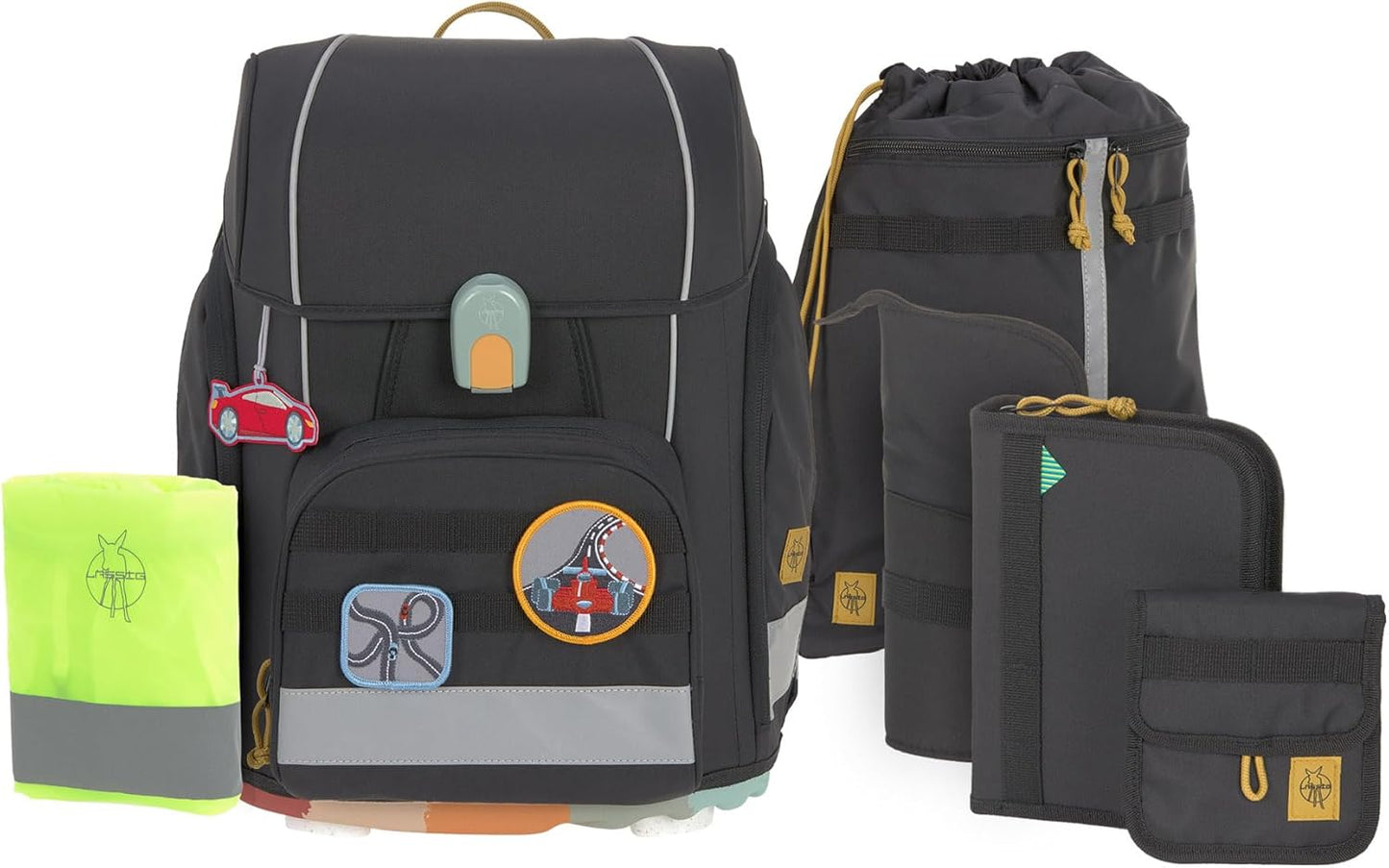 7-teiliges Schulranzen Set, Schwarz