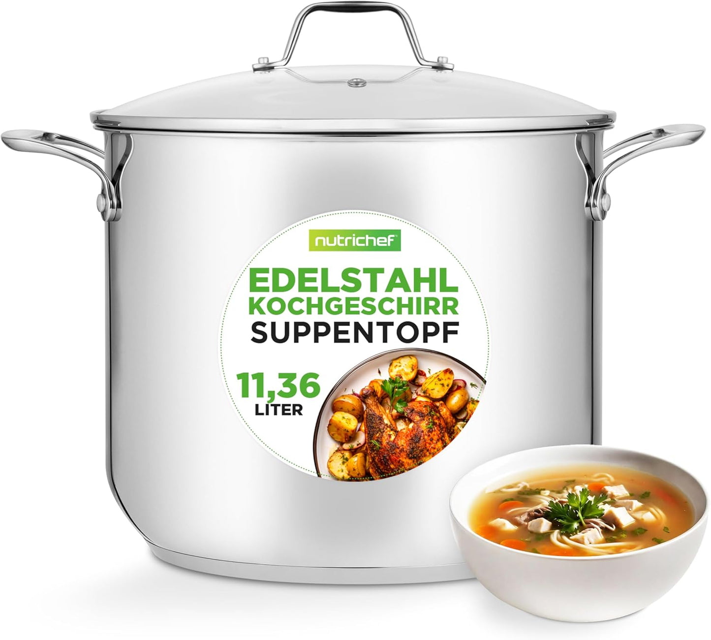 Grosser Suppentopf 11,5L Edelstahl Induktion, 11 Liter