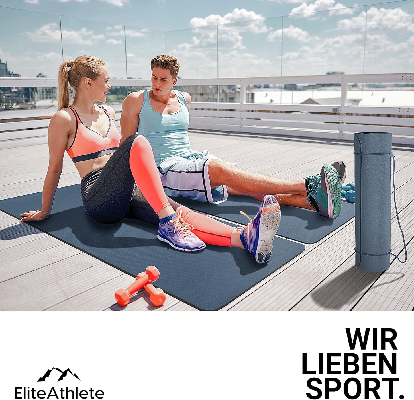 Fitness und Yogamatte mit Zubehör, Schwarz-Dunkelblau