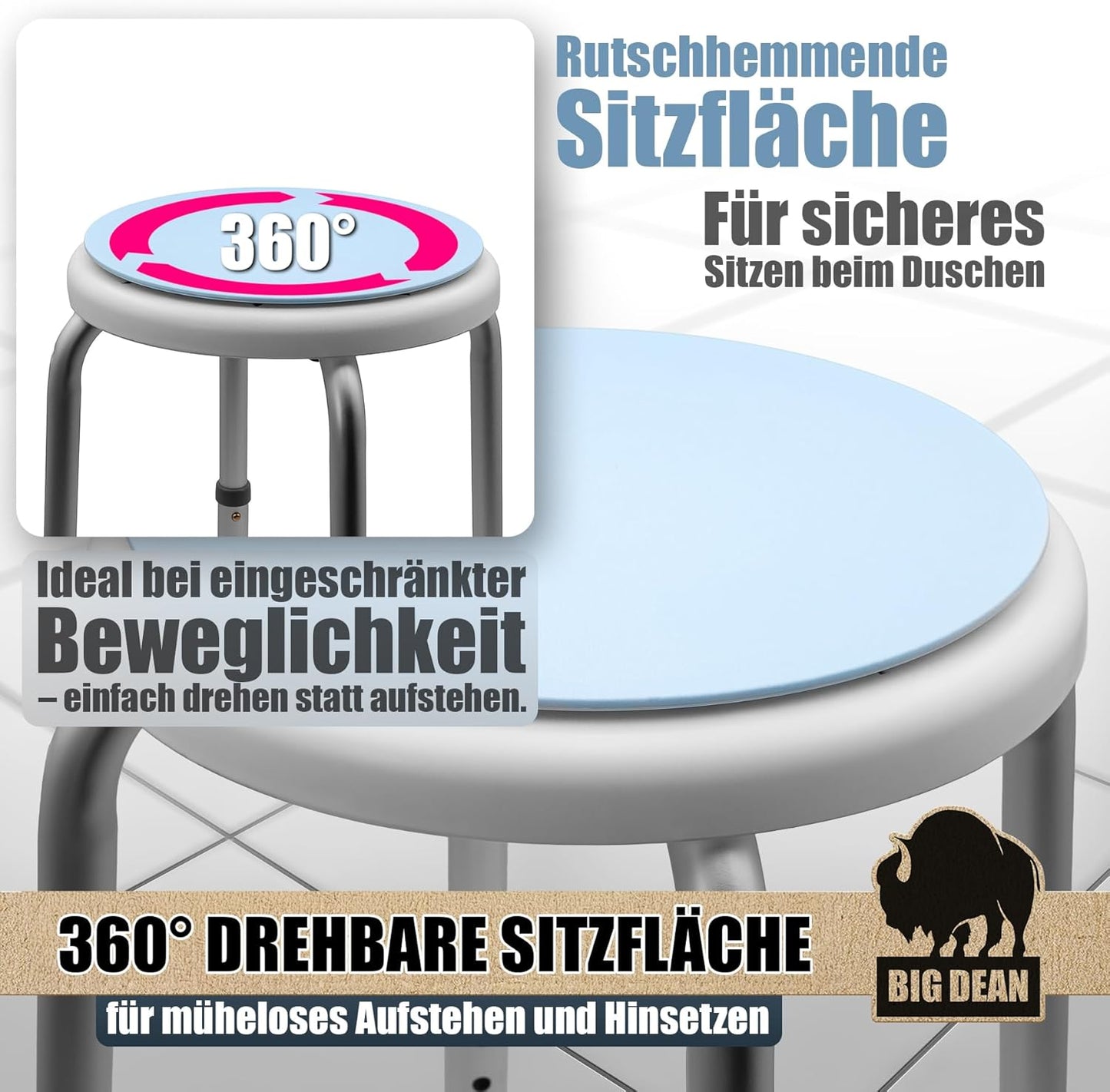 Drehbarer Duschhocker höhenverstellbar