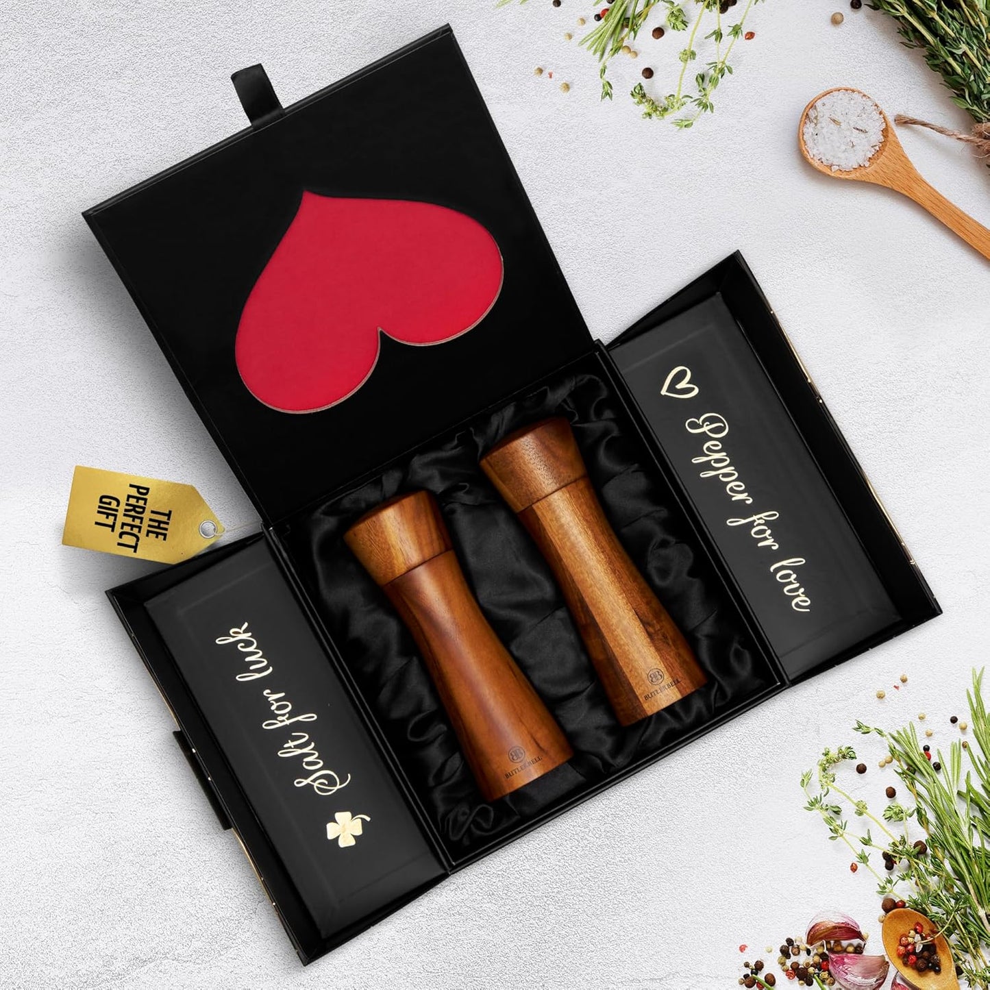 Salz- und Pfeffermühle mit Geschenkbox, Cupidon English