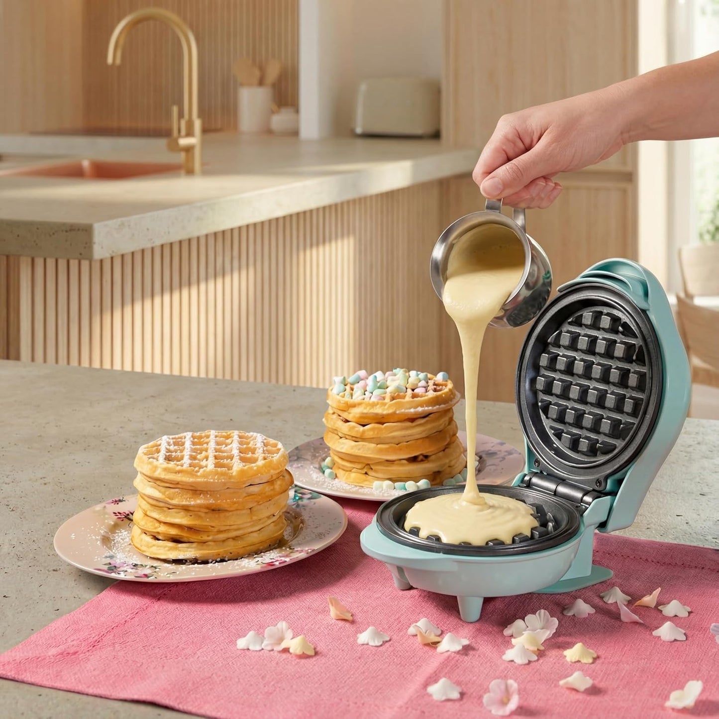 Mini-Waffeleisen mit Antihaftbeschichtung (Retro Design), Mint