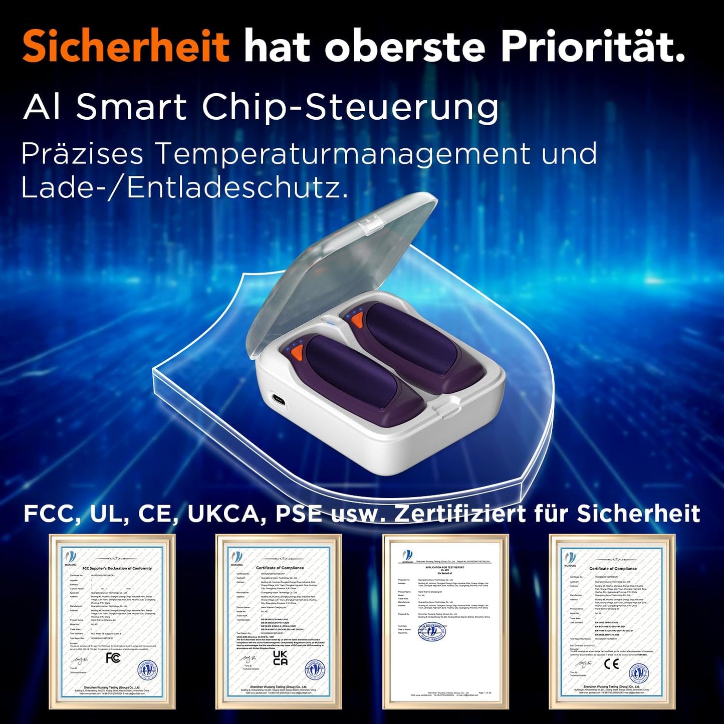 Elektrische Handwärmer 2er-Pack mit Ladecase, Violett