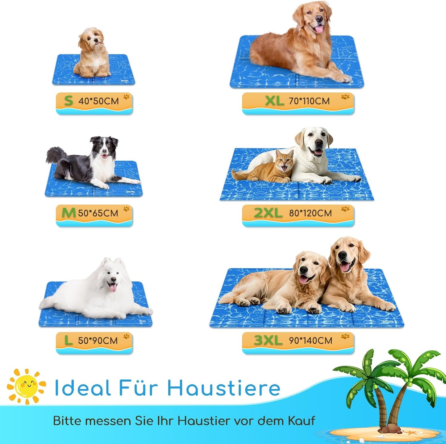 Selbstkühlende Hundematte, L 140 x B 90 x H 2 cm Blau