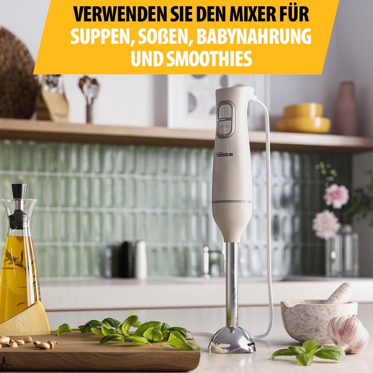 Stabmixer mit Edelstahl-Mixfuss, Puls- und Turbofunktion, Handmixer