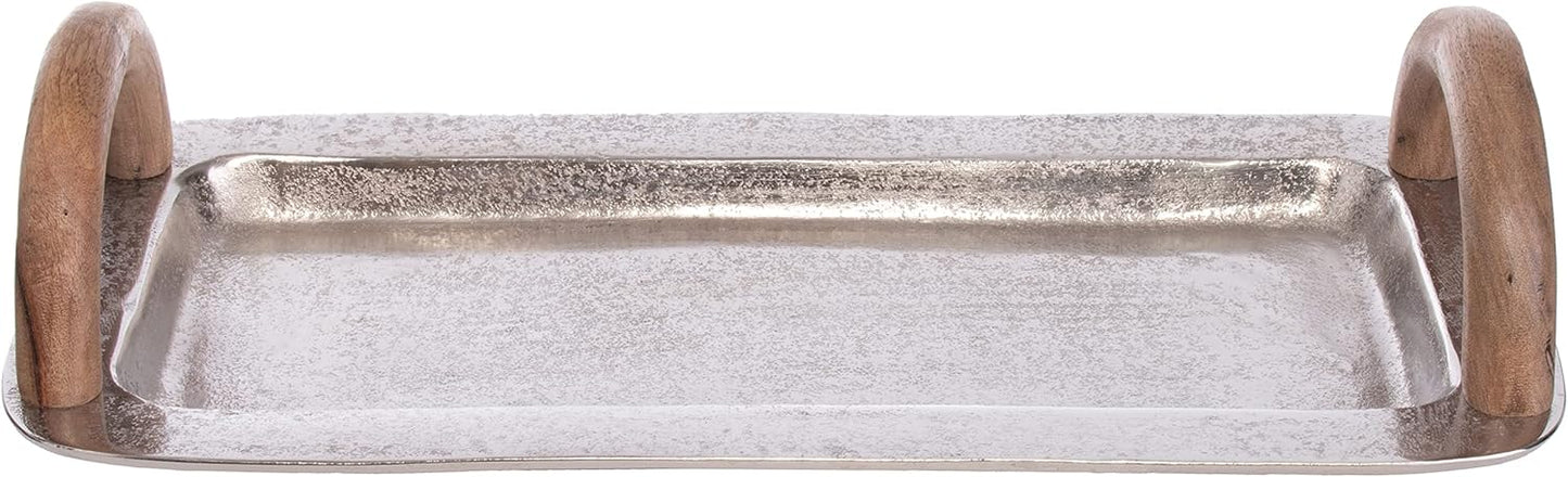 Serviertablett mit Holzgriffen, 40 x 20 cm, 40x20 cm Silber