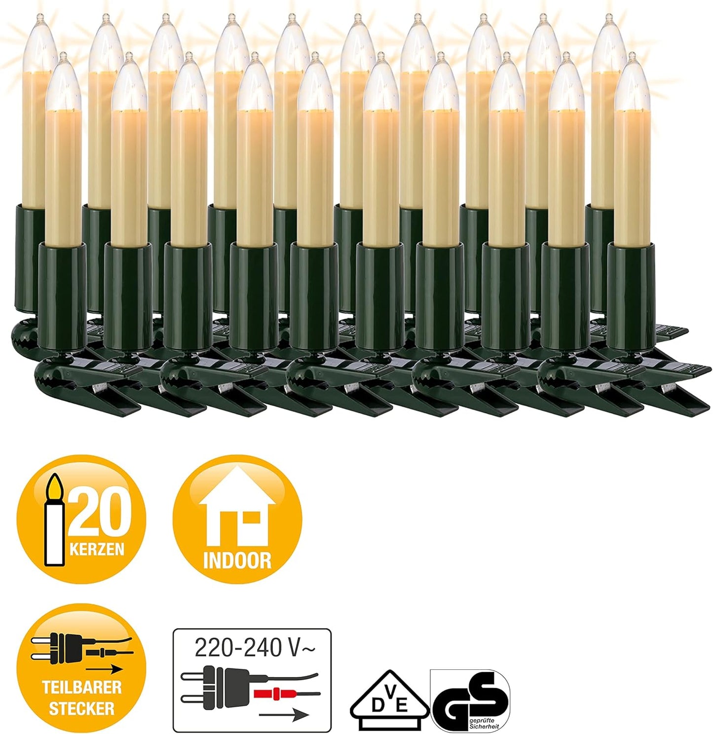 Weihnachtsbaum Lichterkette mit Clip, 20 Lichter, 20 Lichter / beleuchtet 1330 cm Elfenbein