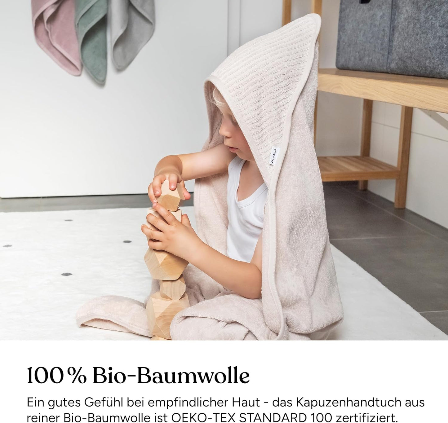 Babyhandtuch mit Kapuze, 100x100 cm, Hellgrau