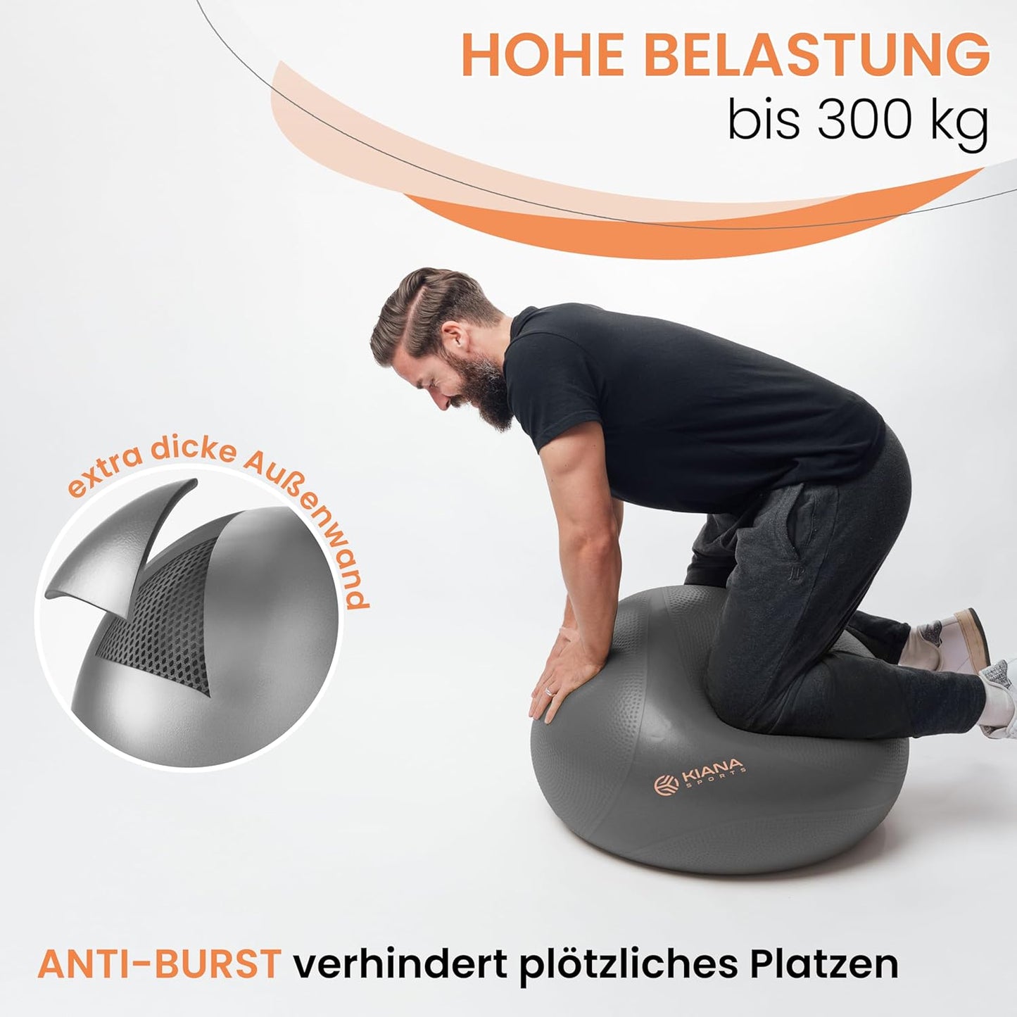 Gymnastik- und Sitzball mit Noppen, inkl. Pumpe, Dunkelgrau M (für Körpergröße bis 165 cm)