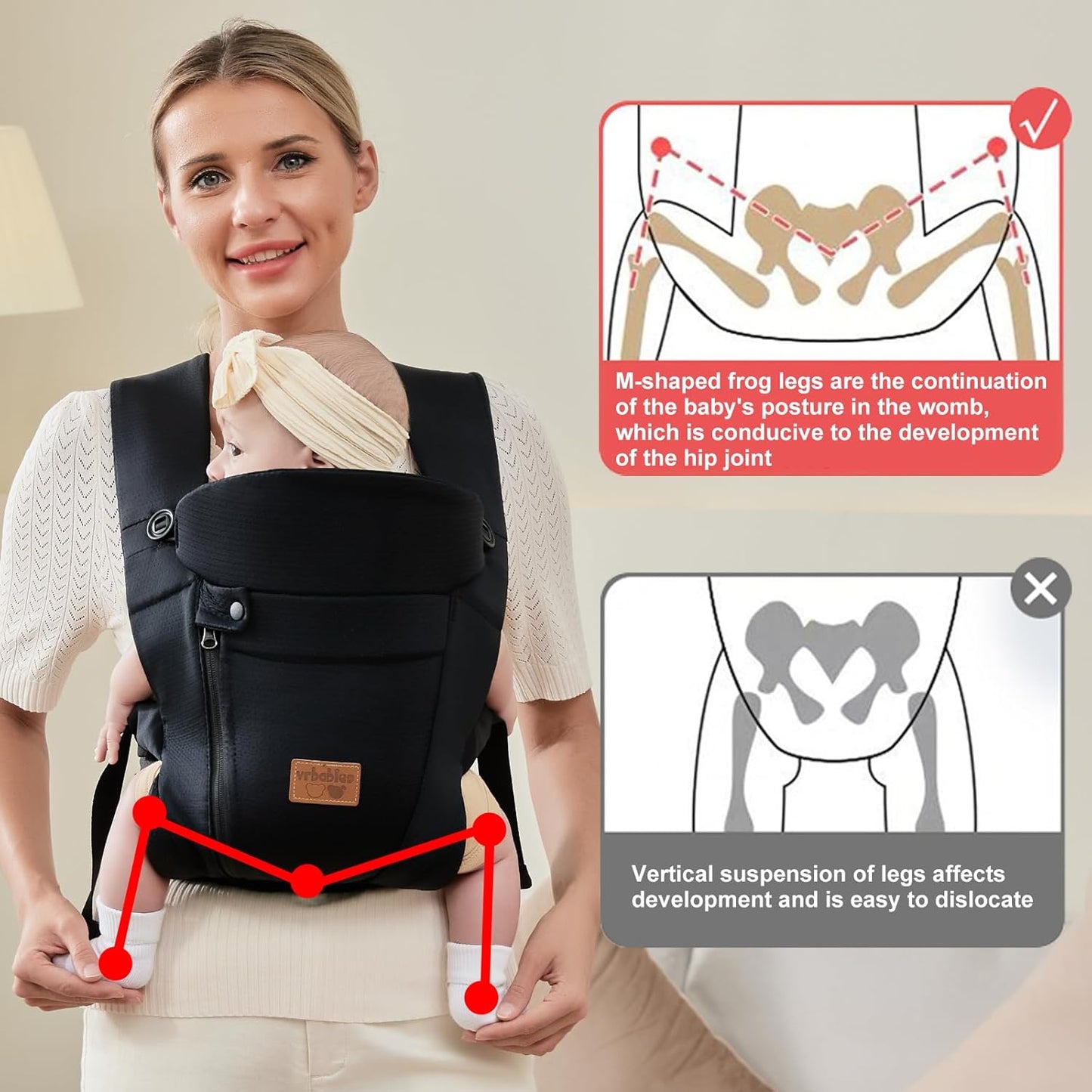 Ergonomische Babytrage für Neugeborene, Schwarz Upgraded - mit Gürtel