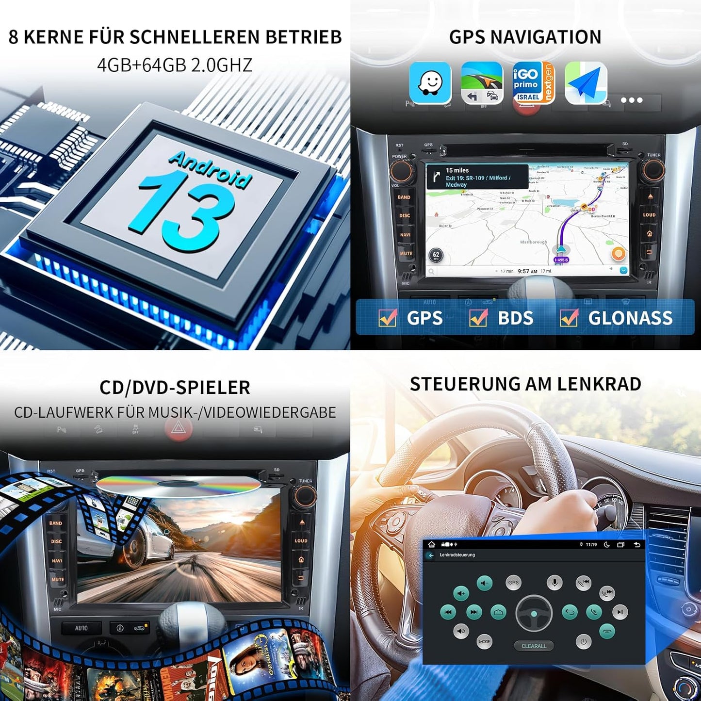 Android 13 Autoradio mit Navi für VW-Modelle, 8 Kern 4+64G für VW