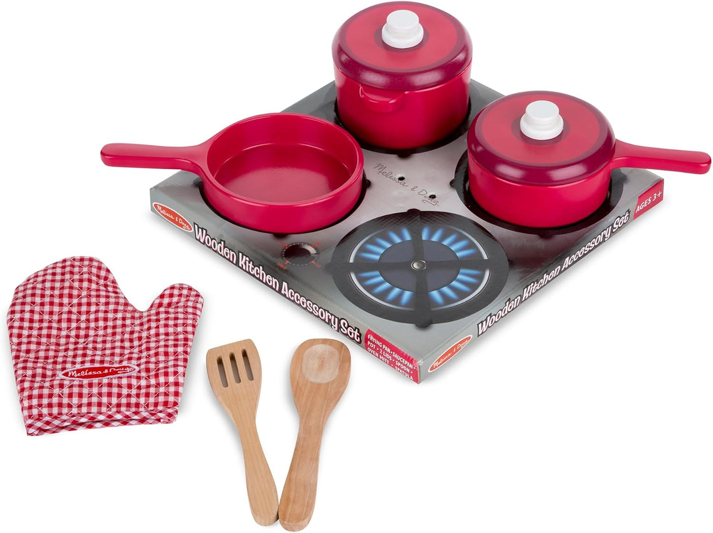 8-teiliges Koch-Set mit Topf, Pfanne, Pfannenwender und Ofenhandschuh, Wooden Kitchen Accessory