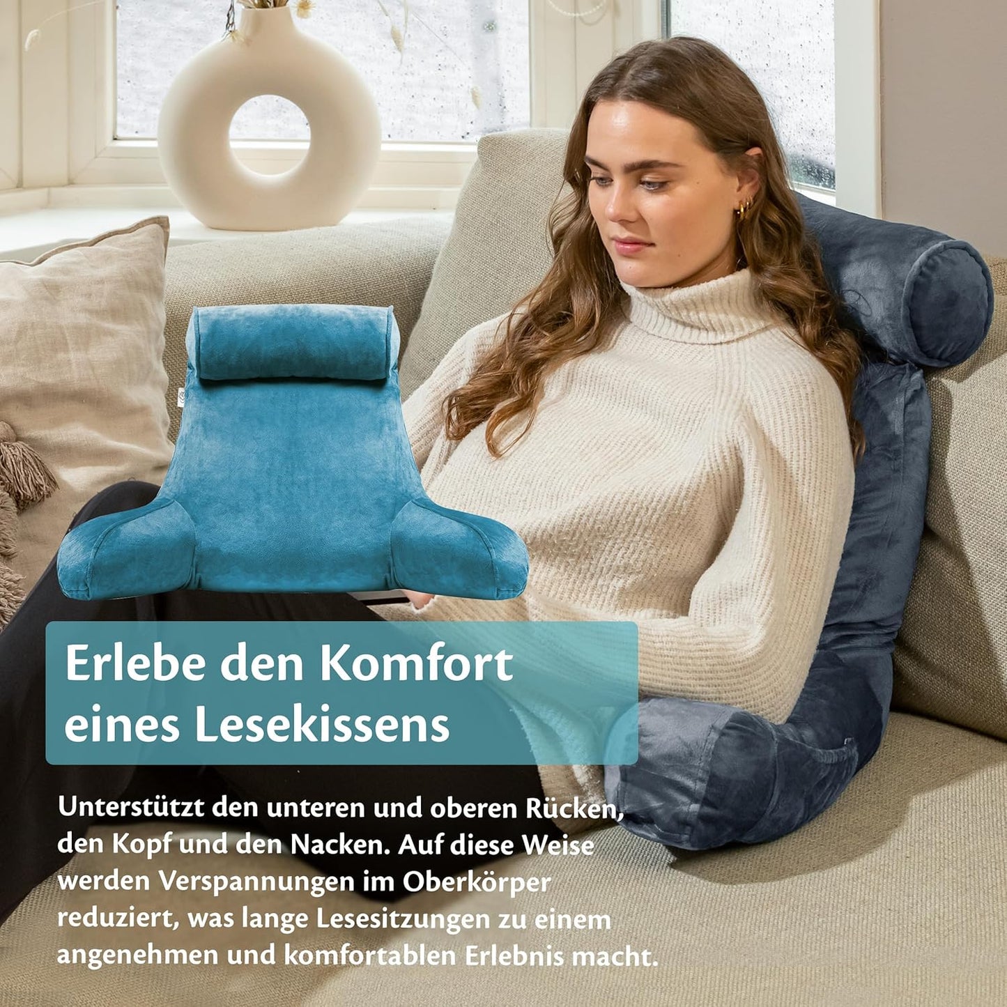 Lesekissen mit Nackenrolle, Blau