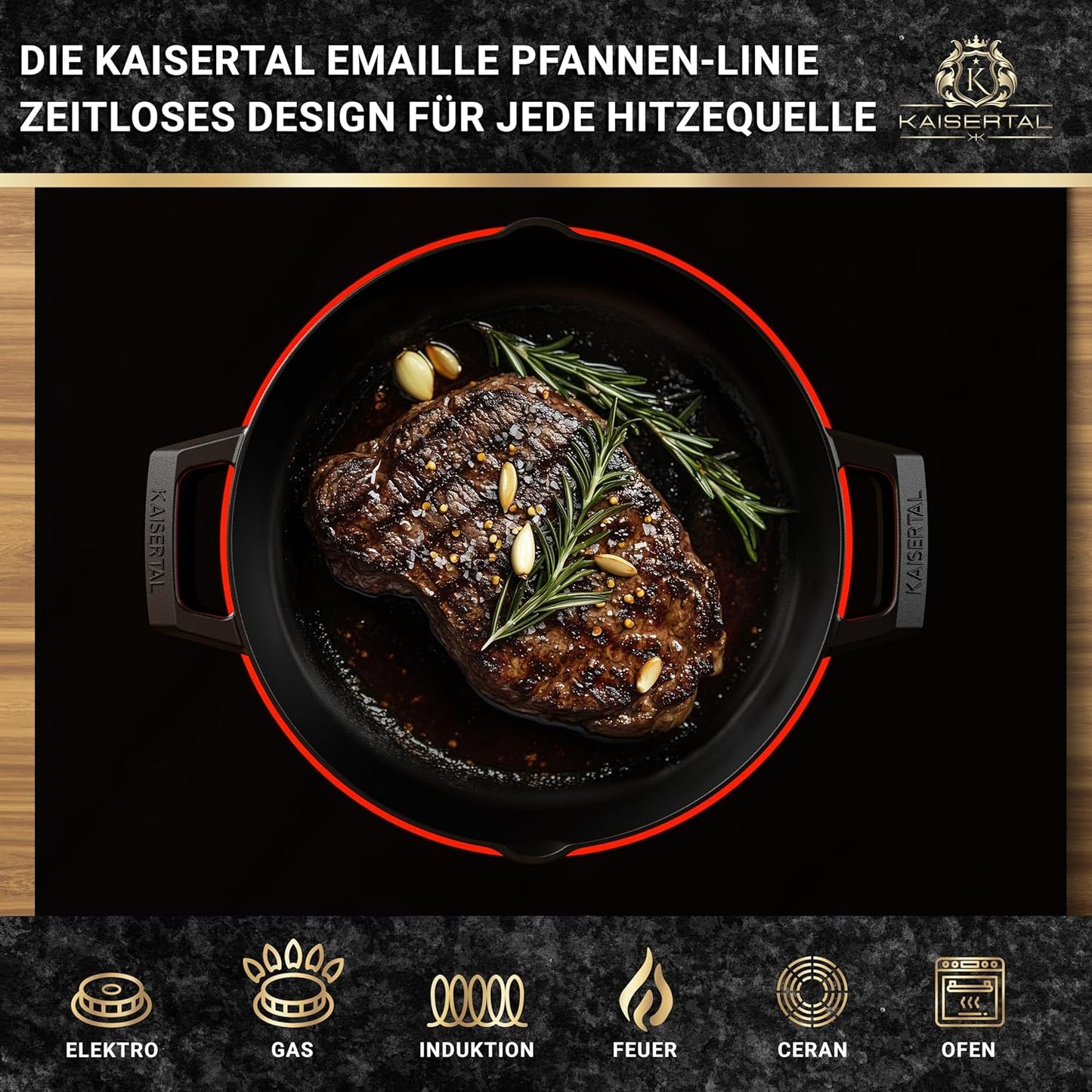 Gusseisen-Bratpfanne mit Rezeptbuch, Emaillierte Bratpfanne mit Doppelgriff