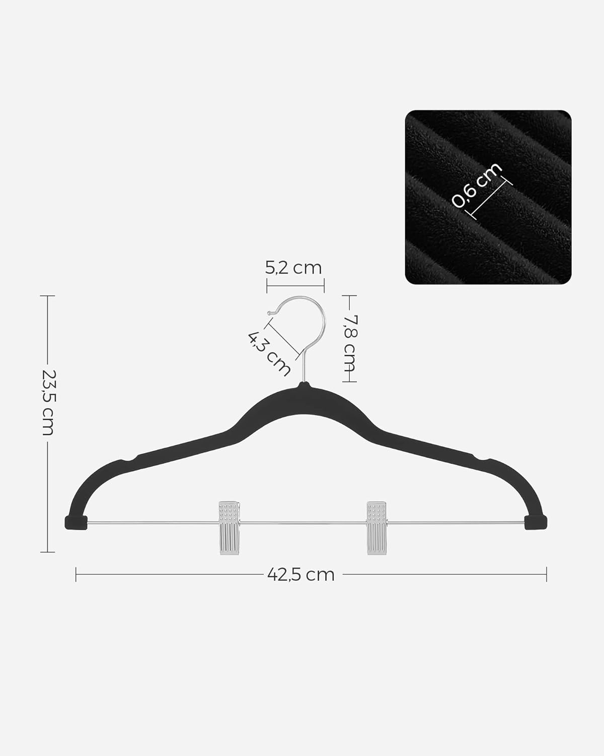 Samt-Kleiderbügel mit Clips (12er Set), Schwarz 12 Stück