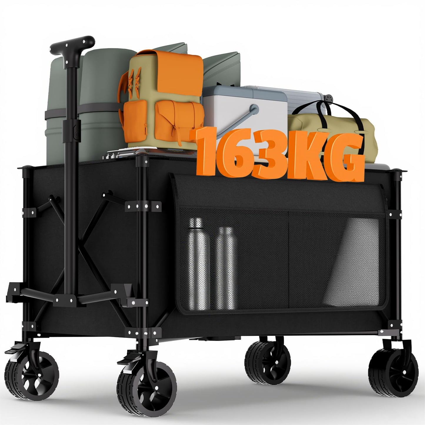 Faltbarer Bollerwagen mit All-Terrain-Rädern & Bremse, Schwarz 150L