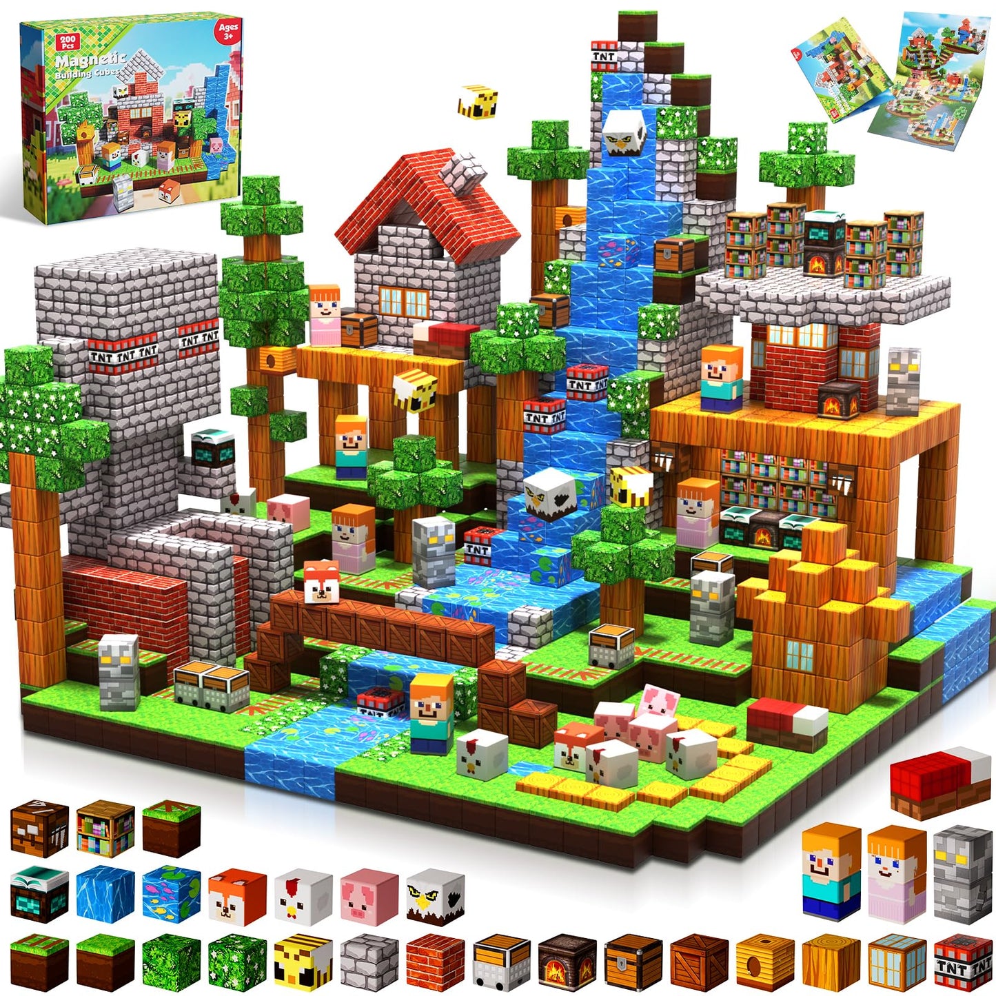 Magnetische Bausteine, Grasland und Tiere
