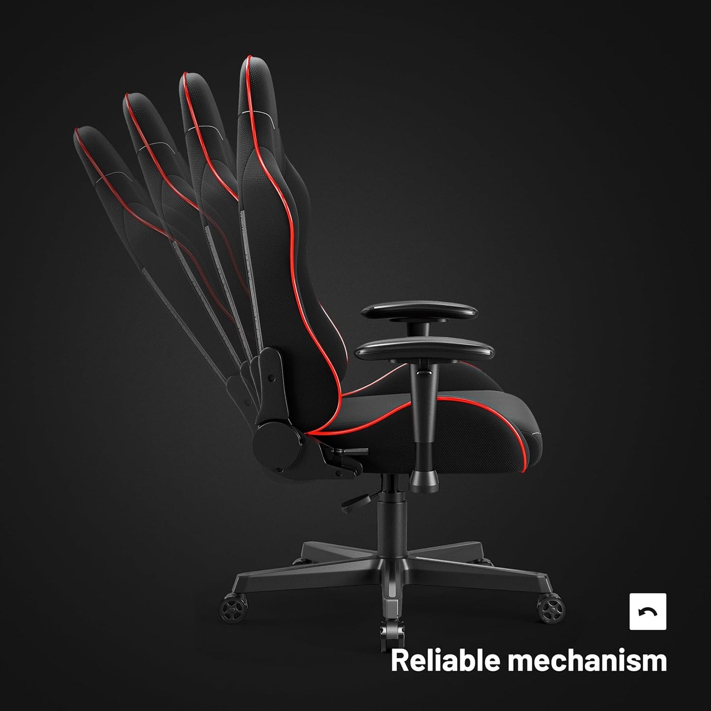 Gamer Stuhl X-Starter mit Kippmechanismus, Schwarz (Led) 132 cm x 68 cm x 49.5 cm