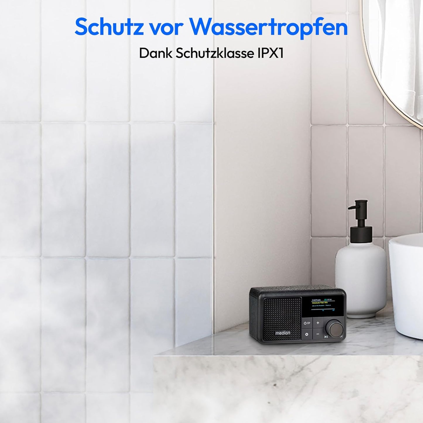 Tragbares Mini DAB+ Radio mit Bluetooth und Wecker, schwarz