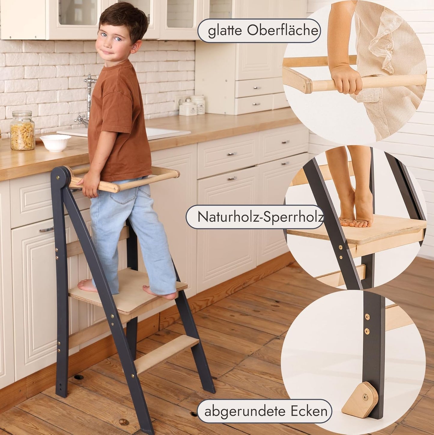 Klappbare Lernleiter für Kinder, Grau Slim