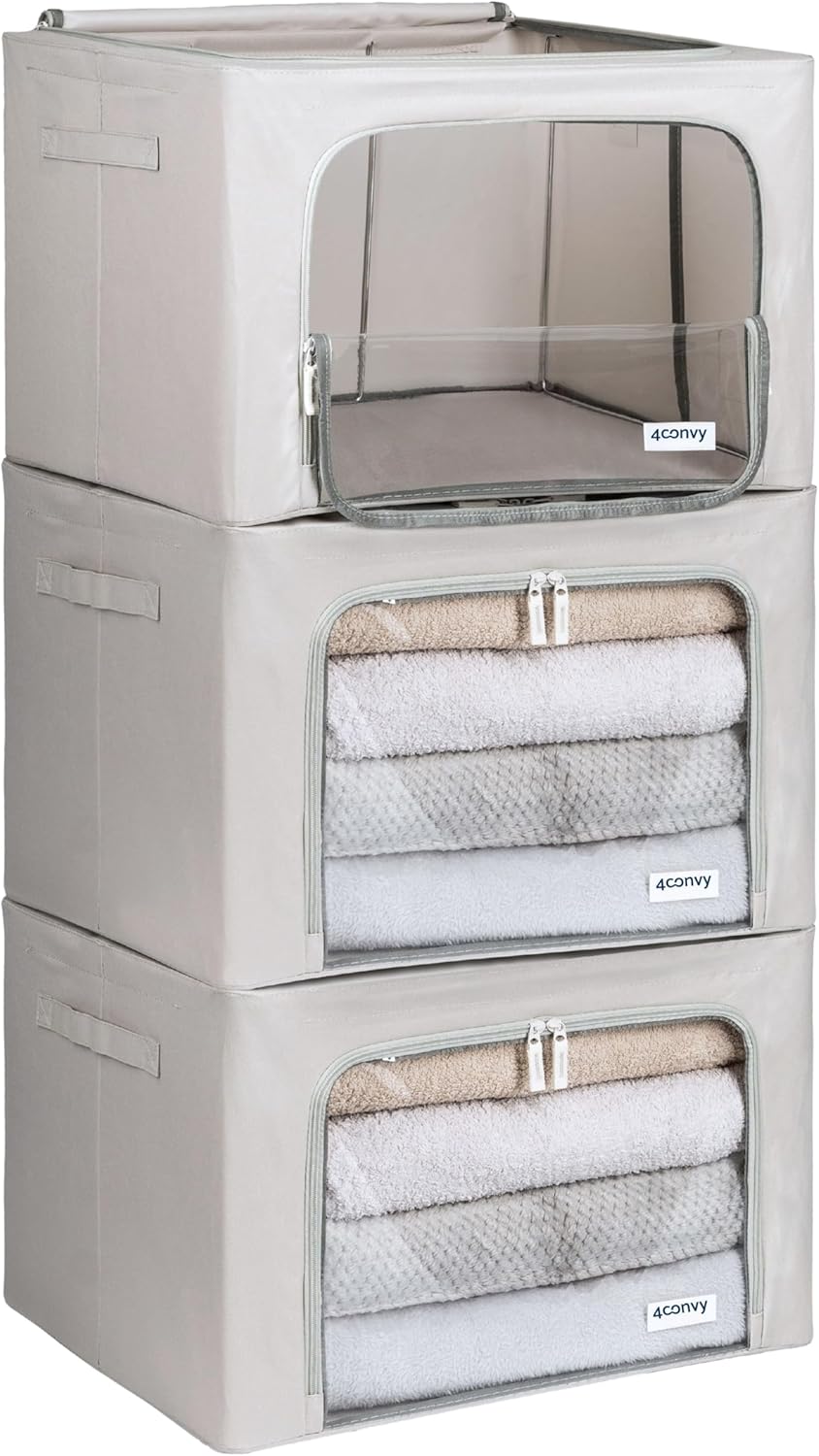 Kleideraufbewahrungsbox faltbar mit Reissverschluss (3 Stück), Grau 3x66L