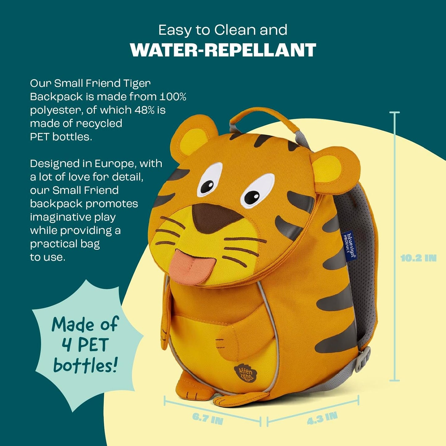Kinderrucksack Kleiner Freund mit Ergonomie und Reflektoren, Einheitsgrösse Tiger - Gelb