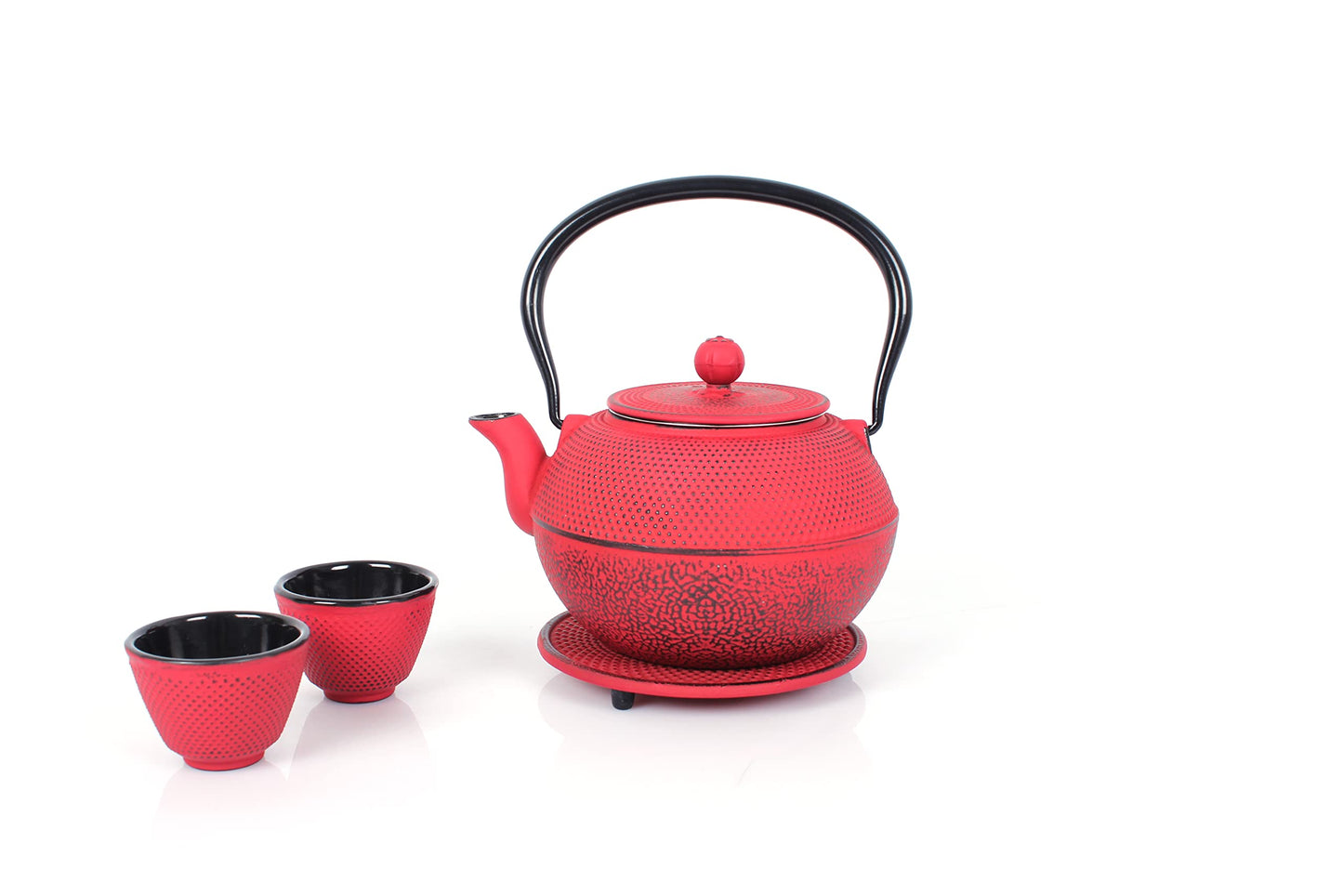 Teeservice mit abnehmbarem Sieb, Untersetzer und Becher im Vintage-Design, 1,1 L Rot