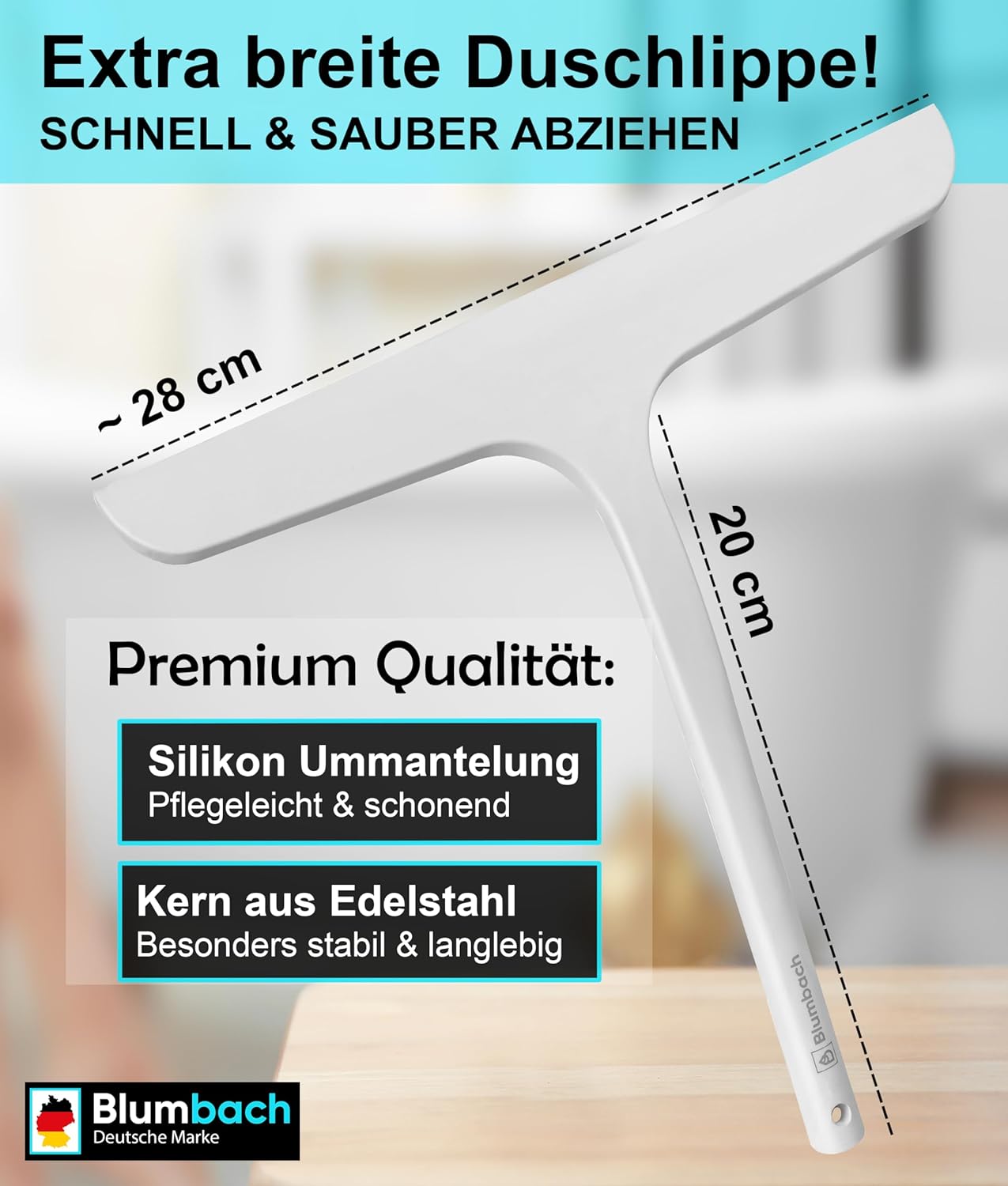Duschabzieher mit Halterung, 28 cm Duschabzieher Weiss