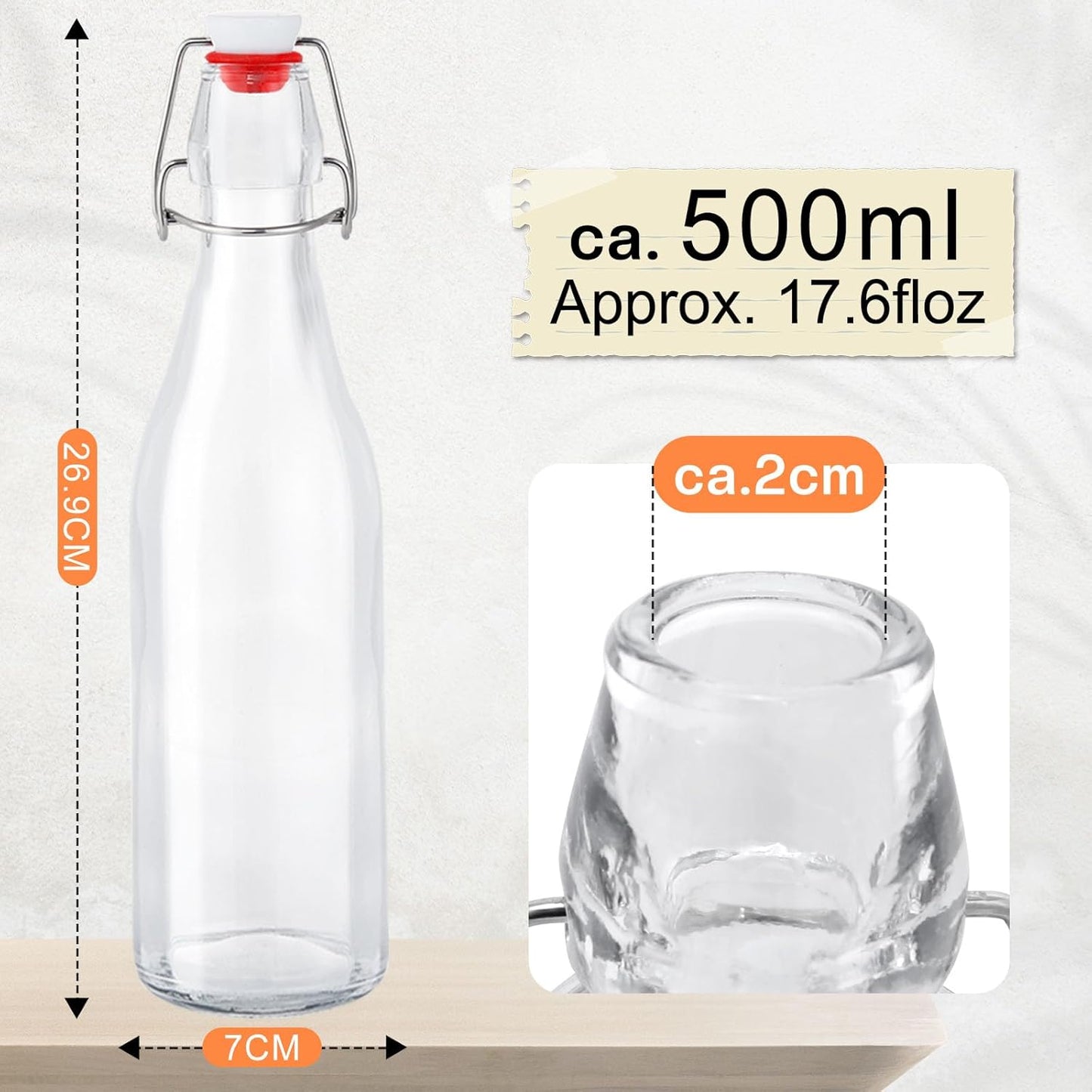 Glasflaschen mit Bügelverschluss (6x 500ml), 500ml-6 Stück