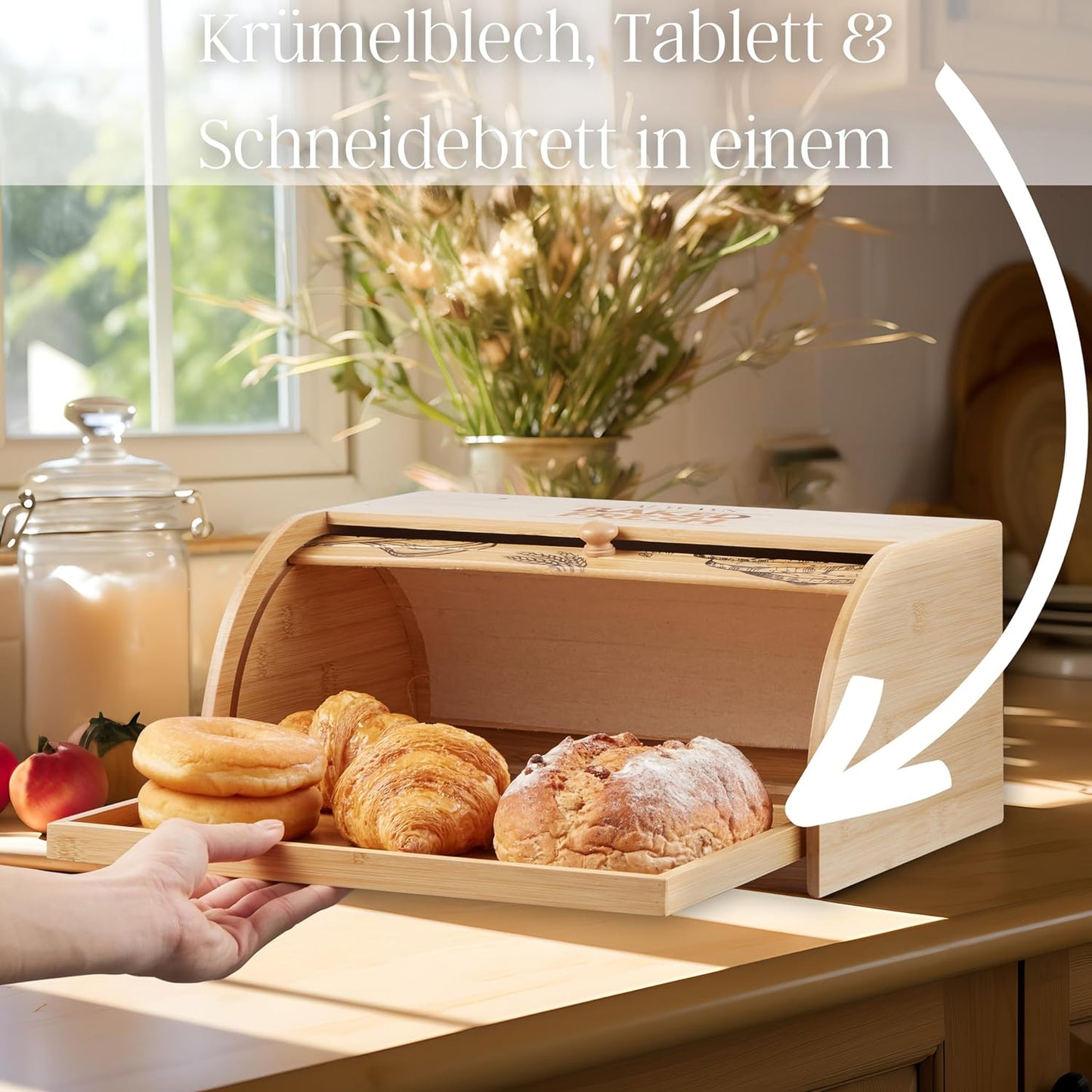 Brotkasten mit Rolldeckel und Schneidebrett