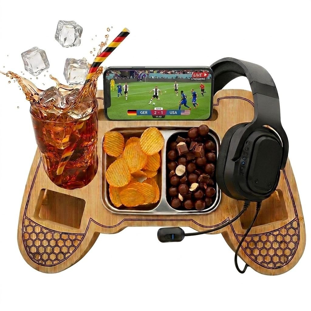 SnackPad Couchbar im Controller-Design für Gamer, Bambus