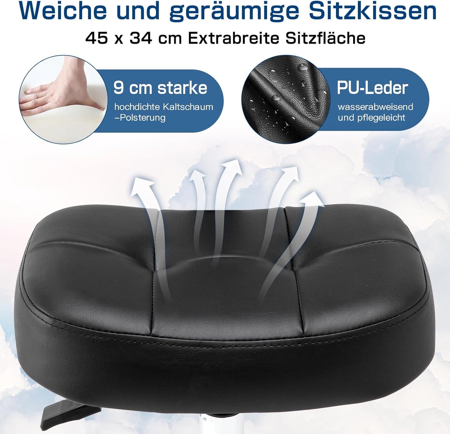 Rollhocker mit Lehne und Rollen, höhenverstellbar, Tinte