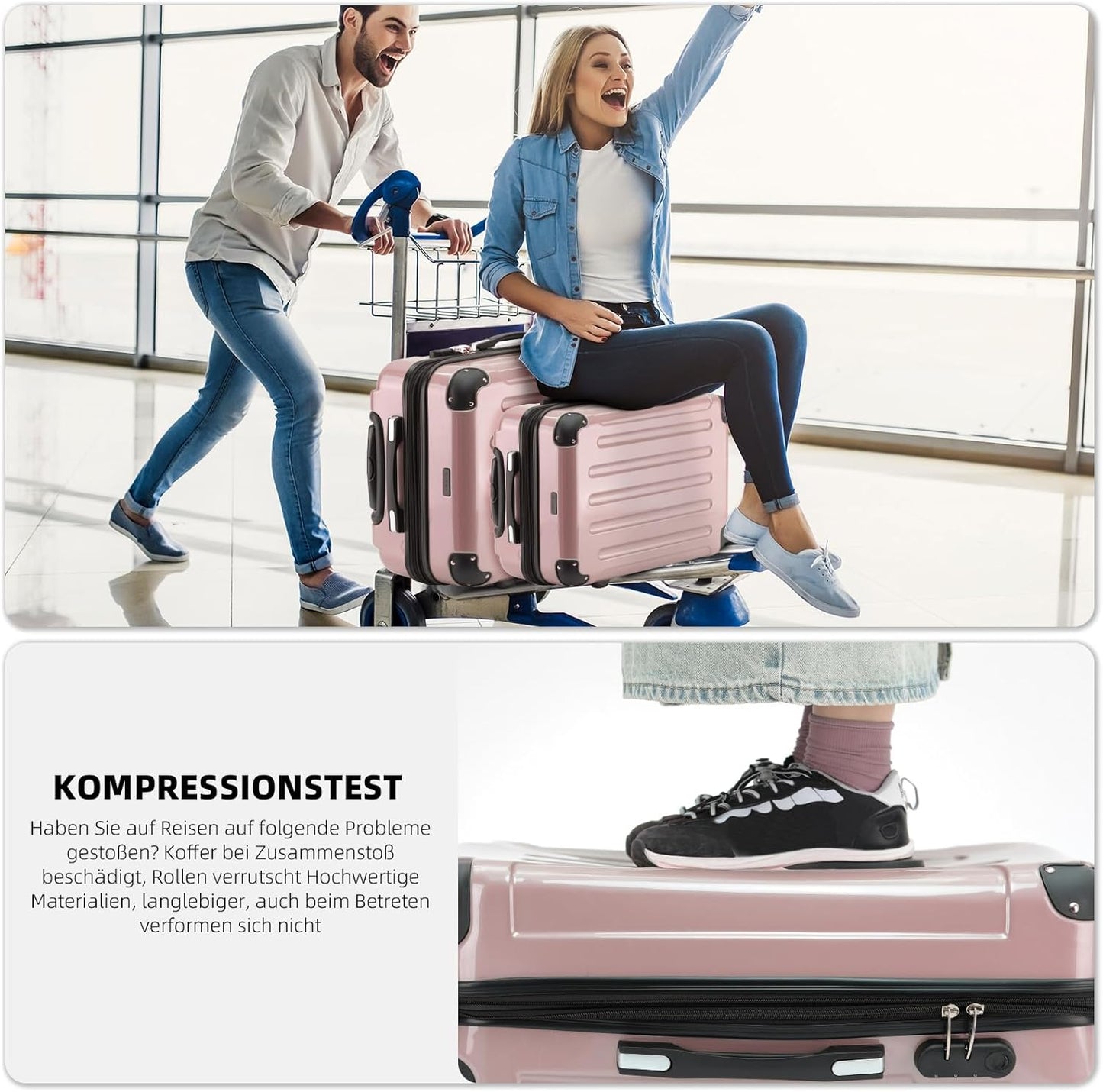 Handgepäck Koffer mit Zwillingsrollen, Rosa Gold Handgepäck 55cm-40L