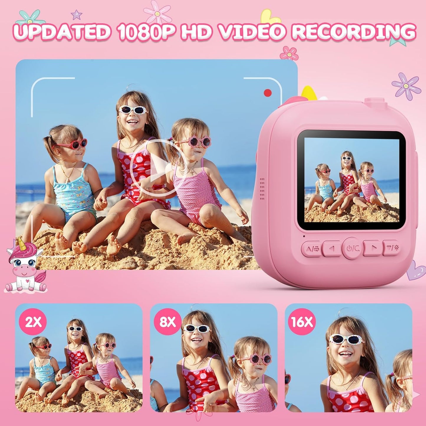 Kinder-Sofortbildkamera mit Druckfunktion, pink