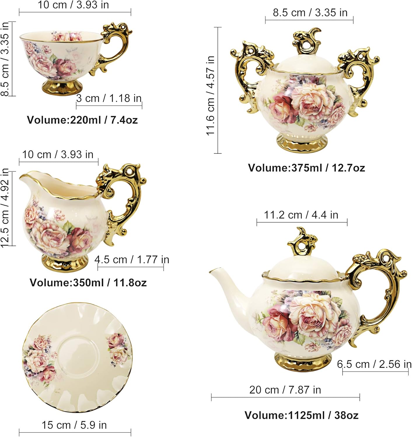 Tee- und Kaffeeservice im Vintage-Design, Gold Teeservice