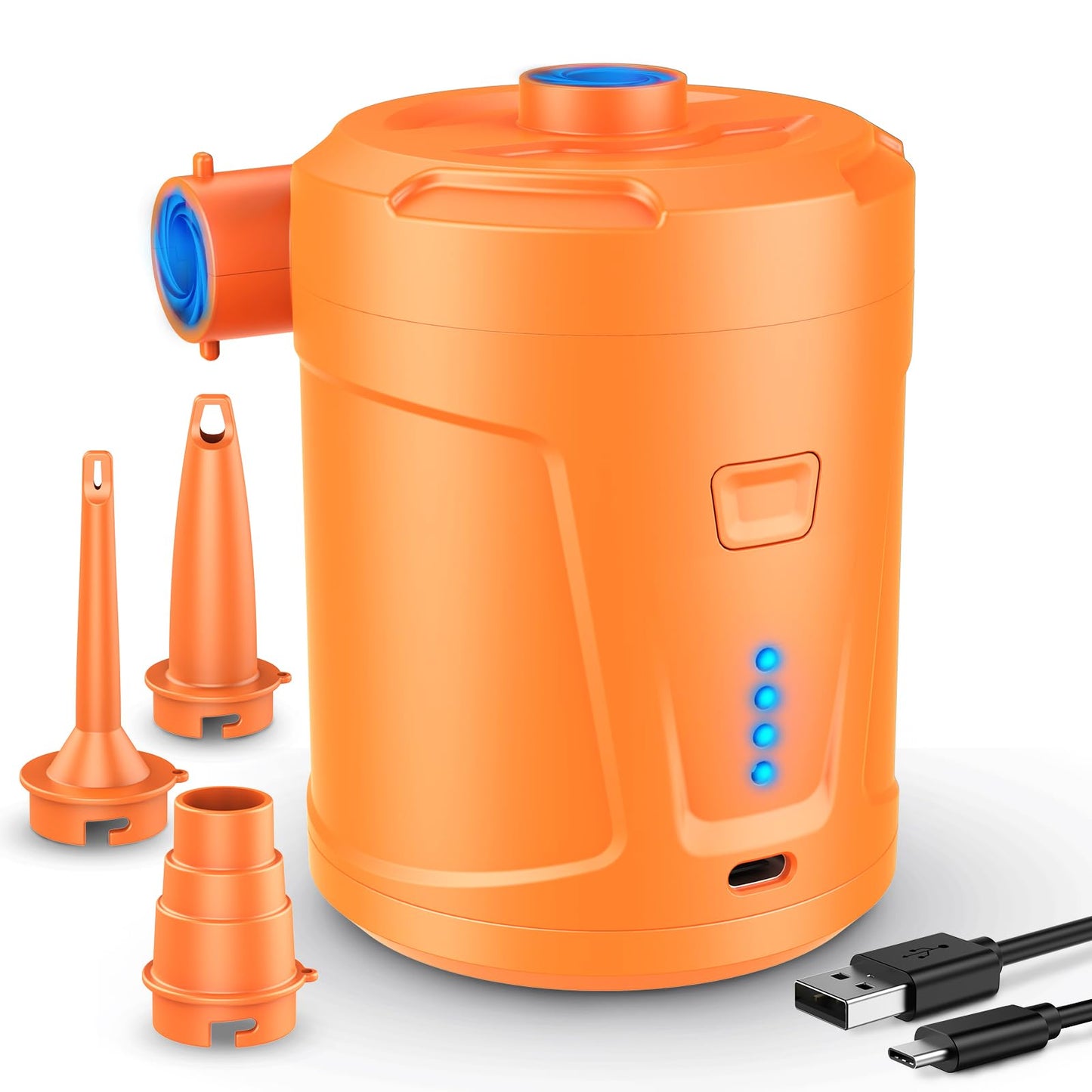 Elektrische Mini-Luftpumpe mit Akku und 3 Düsen, Orange