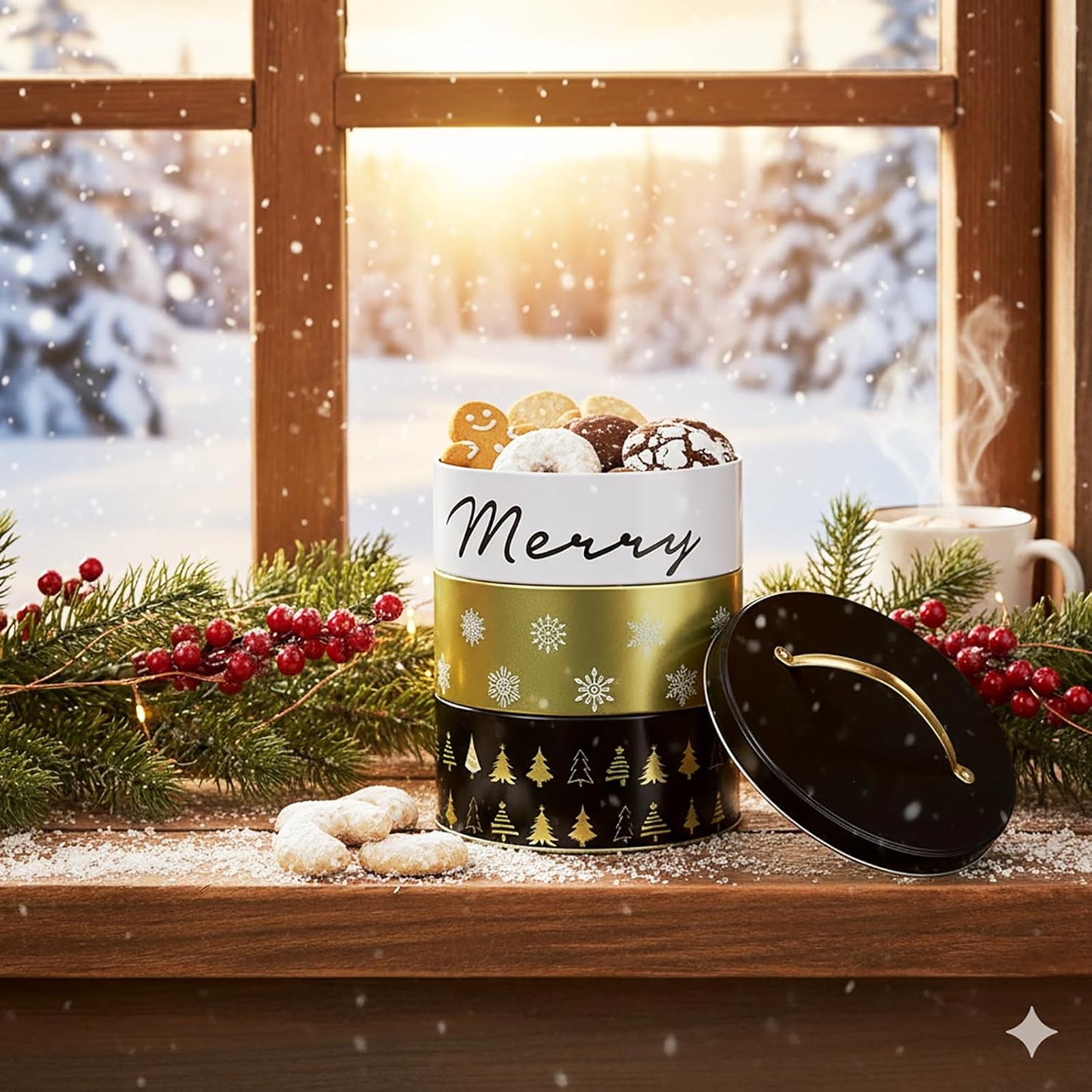 3-stöckige Weihnachts-Keksdose, 3er Set Merry Christmas