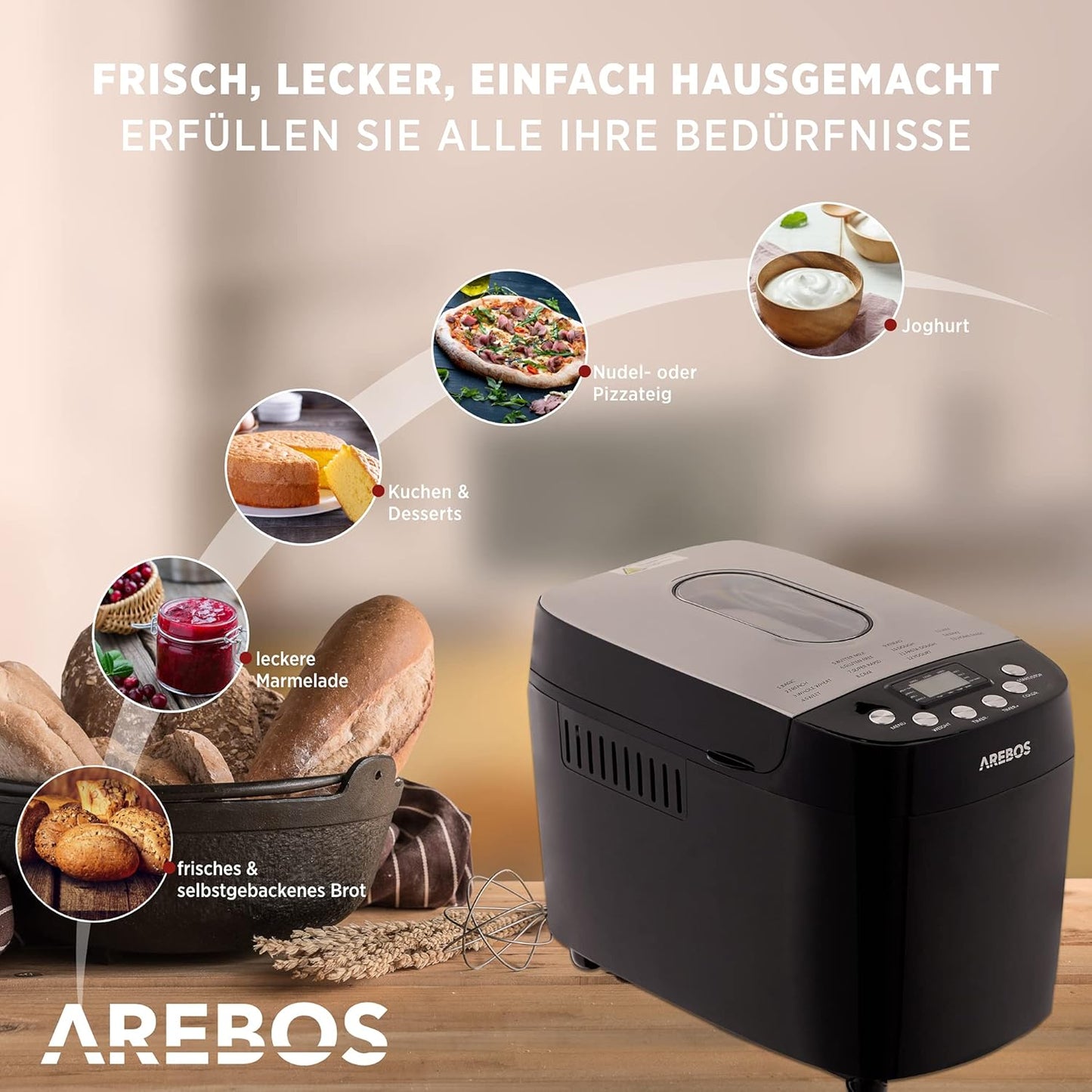 Brotbackautomat mit 15 Programmen und Timer, Schwarz