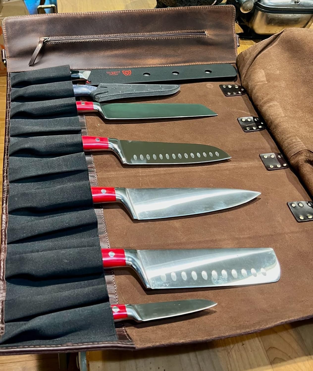 Leder Messerrolltasche, Walnussbraun