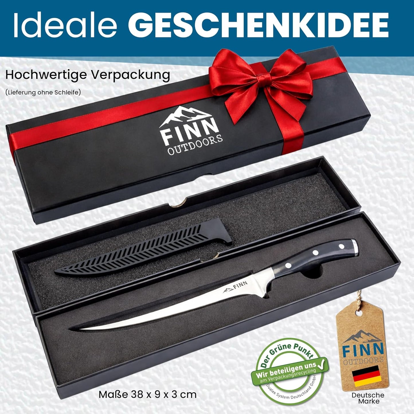 Filetiermesser mit flexiblem Edelstahlblatt und Klingenschutz