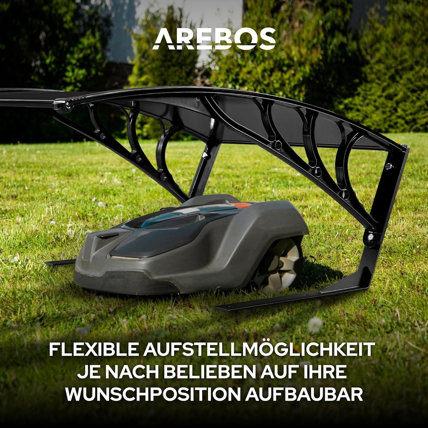 Mähroboter-Garage mit UV-Schutz und Metallfüssen, Schwarz