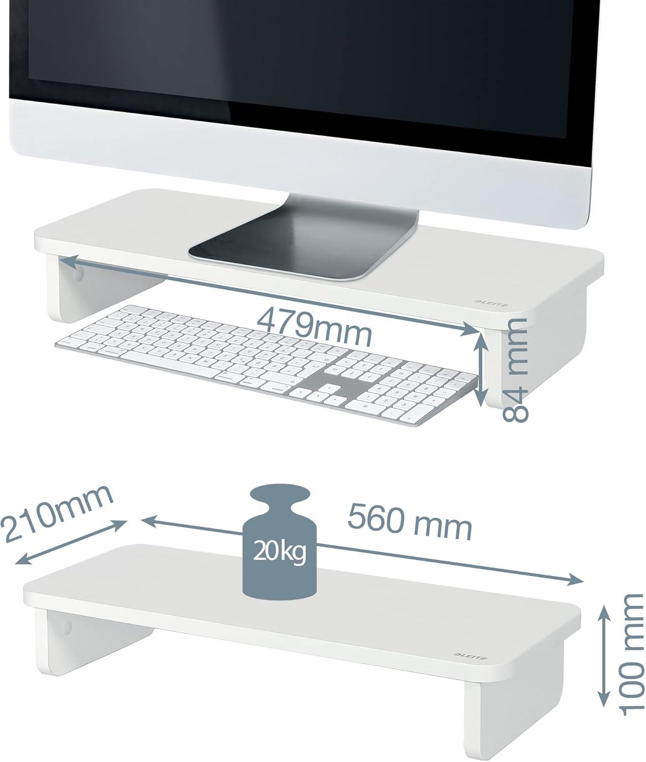 Ergonomischer Monitorständer, Monitorständer Standard Weiss/Hellgrau