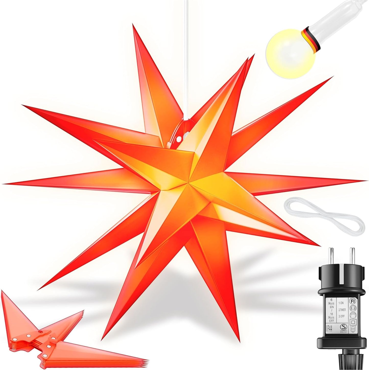3D-Leuchtstern, Rot - mit Timer 100cm