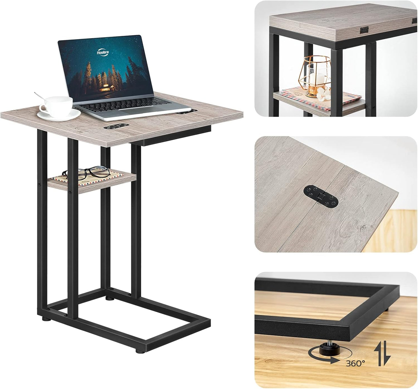 C-Form Beistelltisch EBG29SF01, klappbar, Greige + Schwarz